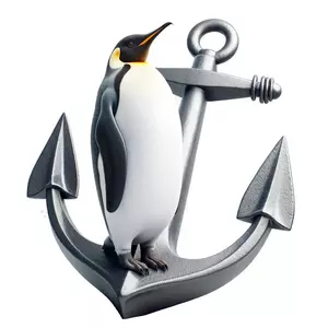 An emperor penguin is standing on an anchor