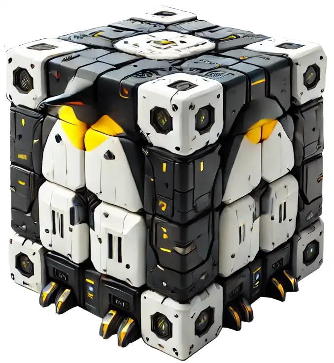 An emperor penguin is partitiont into cubes in order to isolate the spread of malware